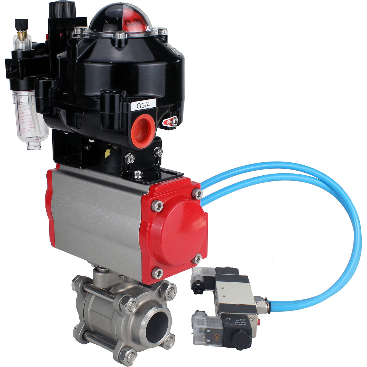 Ball valves Elephant BV3232P(3pc)-FP-W-ISO-H for welding, full bore, stainless steel body. steel SS316, seal - PTFE, with pneumatic actuator Elephant PA-SA 052-130 pneumatic distributor 4V320-10 ATU AFC2000 APL-510N-EX