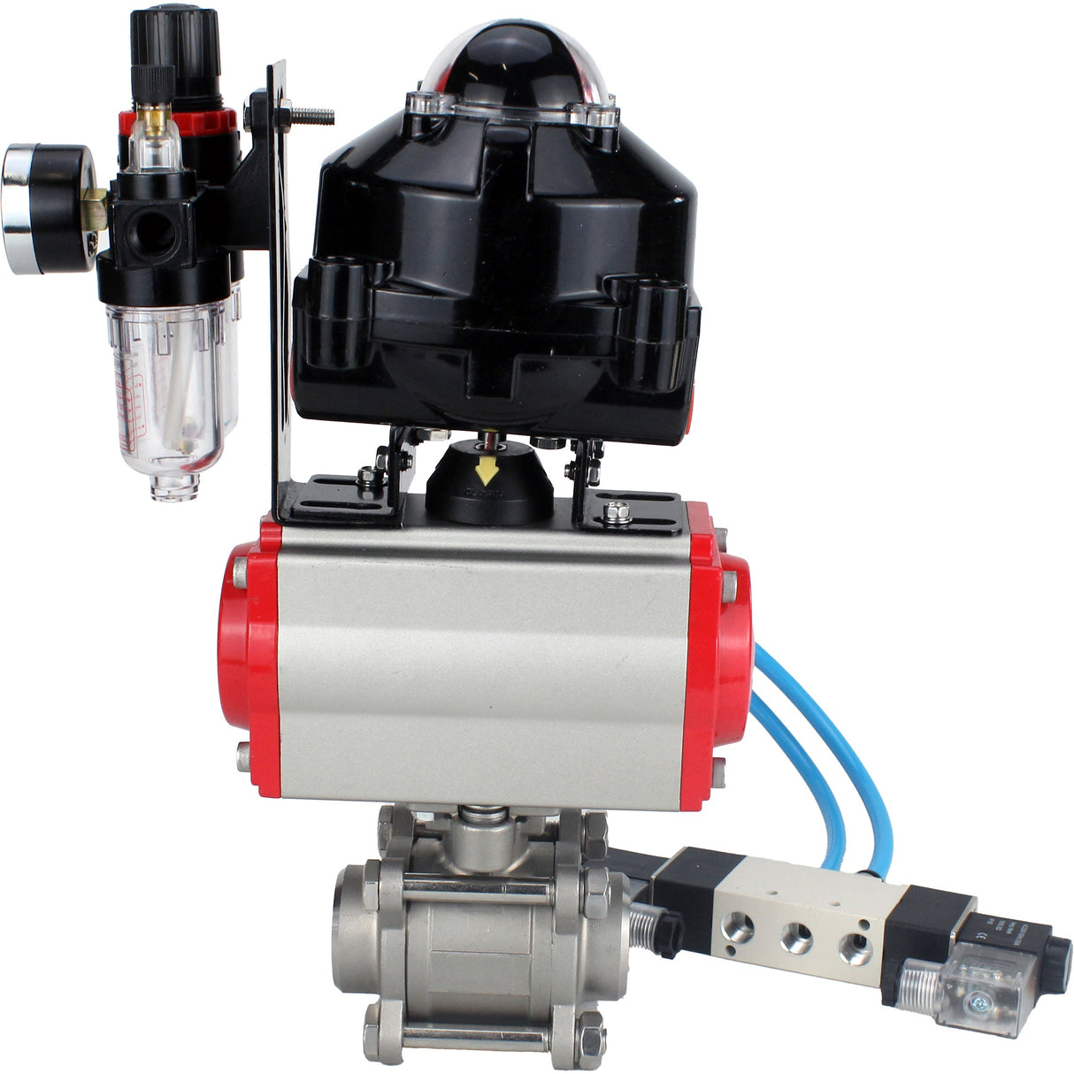 Ball valves Elephant BV3232P(3pc)-FP-W-ISO-H for welding, full bore, stainless steel body. steel SS316, seal - PTFE, with pneumatic actuator Elephant PA-DA 052-083 pneumatic distributor 4V320-08 ATU AFC2000 LSU APL-510N-EX