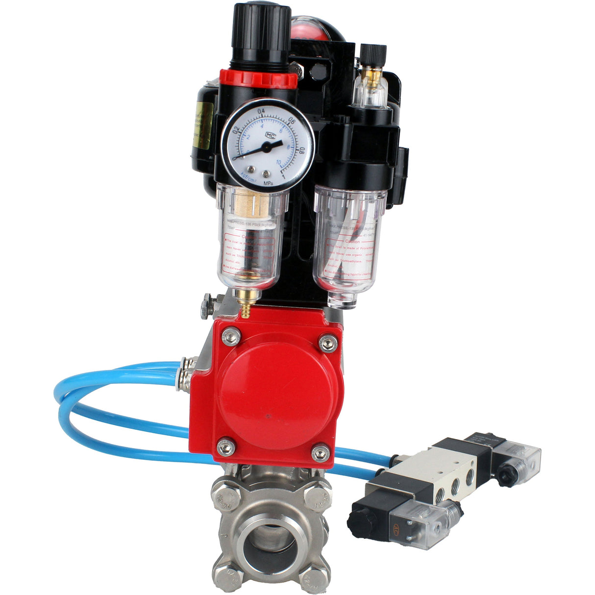 Ball valves Elephant BV3232P(3pc)-FP-W-ISO-H for welding, full bore, stainless steel body. steel SS316, seal - PTFE, with pneumatic actuator Elephant PA-SA 052-130 pneumatic distributor 4V320-08 ATU AFC2000 APL-510N-EX