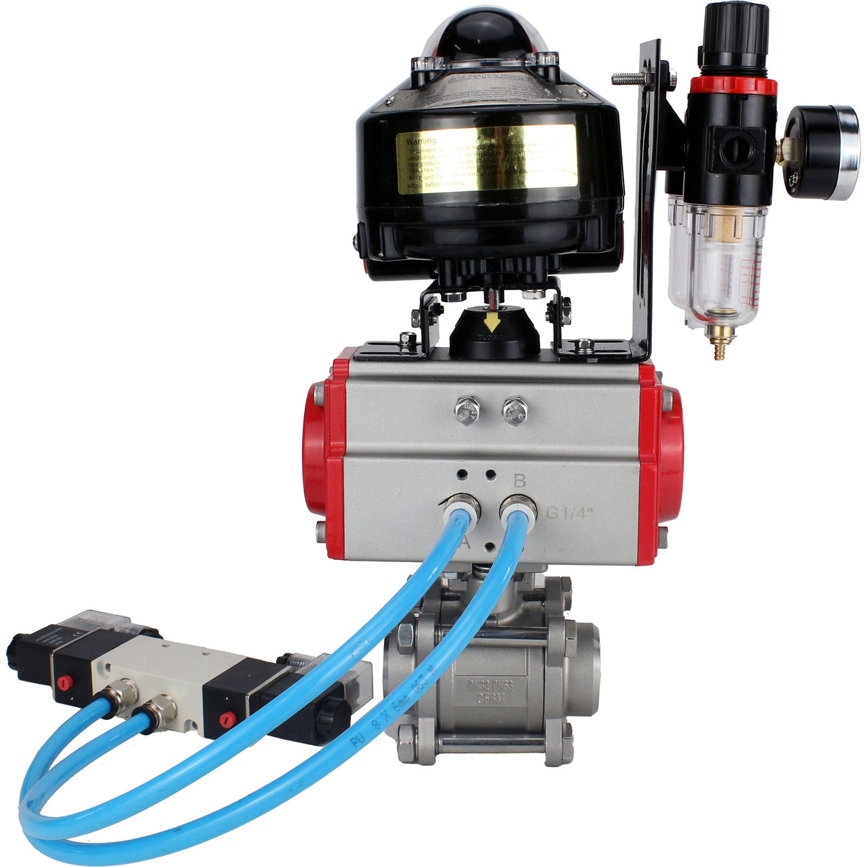 Ball valves Elephant BV3232P(3pc)-FP-W-ISO-H for welding, full bore, stainless steel body. steel SS316, seal - PTFE, with pneumatic actuator Elephant PA-SA 052-130 pneumatic distributor 4V320-08 ATU AFC2000 APL-510N-EX