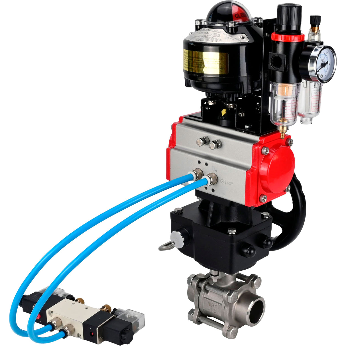 Ball valves Elephant BV3232P(3pc)-FP-W-ISO-H for welding, full bore, body - stainless steel SS316, seal - PTFE, with pneumatic drive PA-DA-052- 083 pneumatic distributor 4V320-08 MON gearbox ATU AFC2000 LSU APL-510N-EX