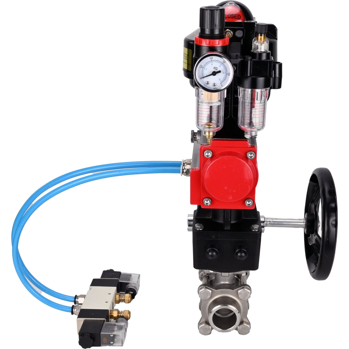 Ball valves Elephant BV3232P(3pc)-FP-W-ISO-H for welding, full bore, body - stainless steel SS316, seal - PTFE, with pneumatic drive PA-DA-052- 083 pneumatic distributor 4V320-08 MON gearbox ATU AFC2000 LSU APL-510N-EX