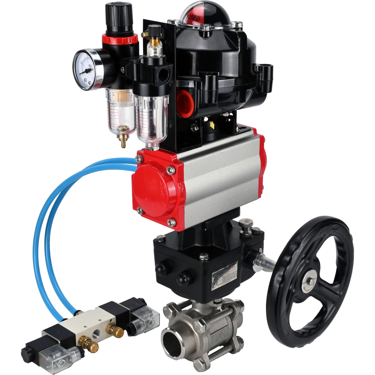 Ball valves Elephant BV3232P(3pc)-FP-W-ISO-H for welding, full bore, body - stainless steel SS316, seal - PTFE, with pneumatic drive PA-DA-052- 083 pneumatic distributor 4V320-08 MON gearbox ATU AFC2000 LSU APL-510N-EX