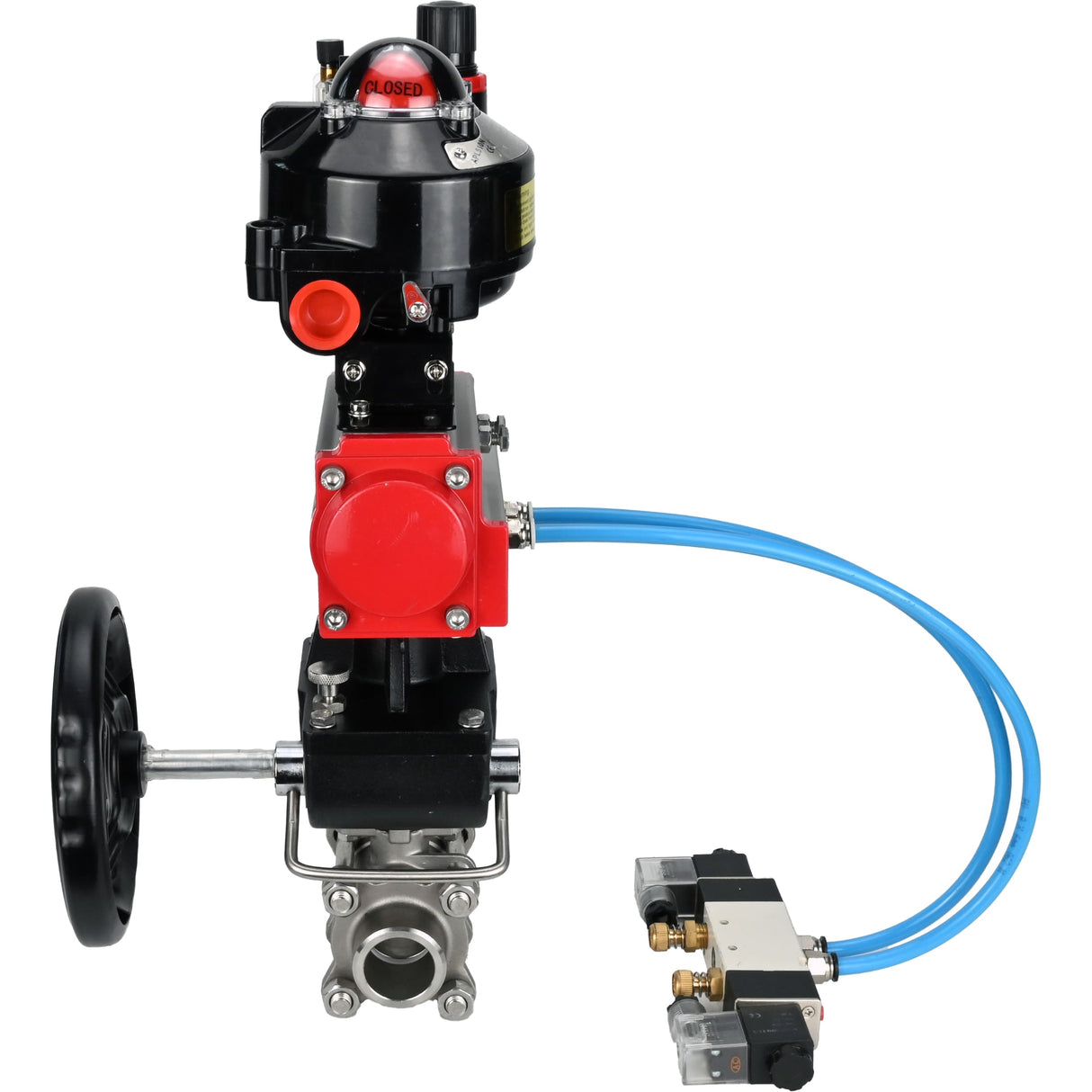 Ball valves Elephant BV3232P(3pc)-FP-W-ISO-H for welding, full bore, body - stainless steel SS316, seal - PTFE, with pneumatic drive PA-DA-052- 083 pneumatic distributor 4V320-08 MON gearbox ATU AFC2000 LSU APL-510N-EX