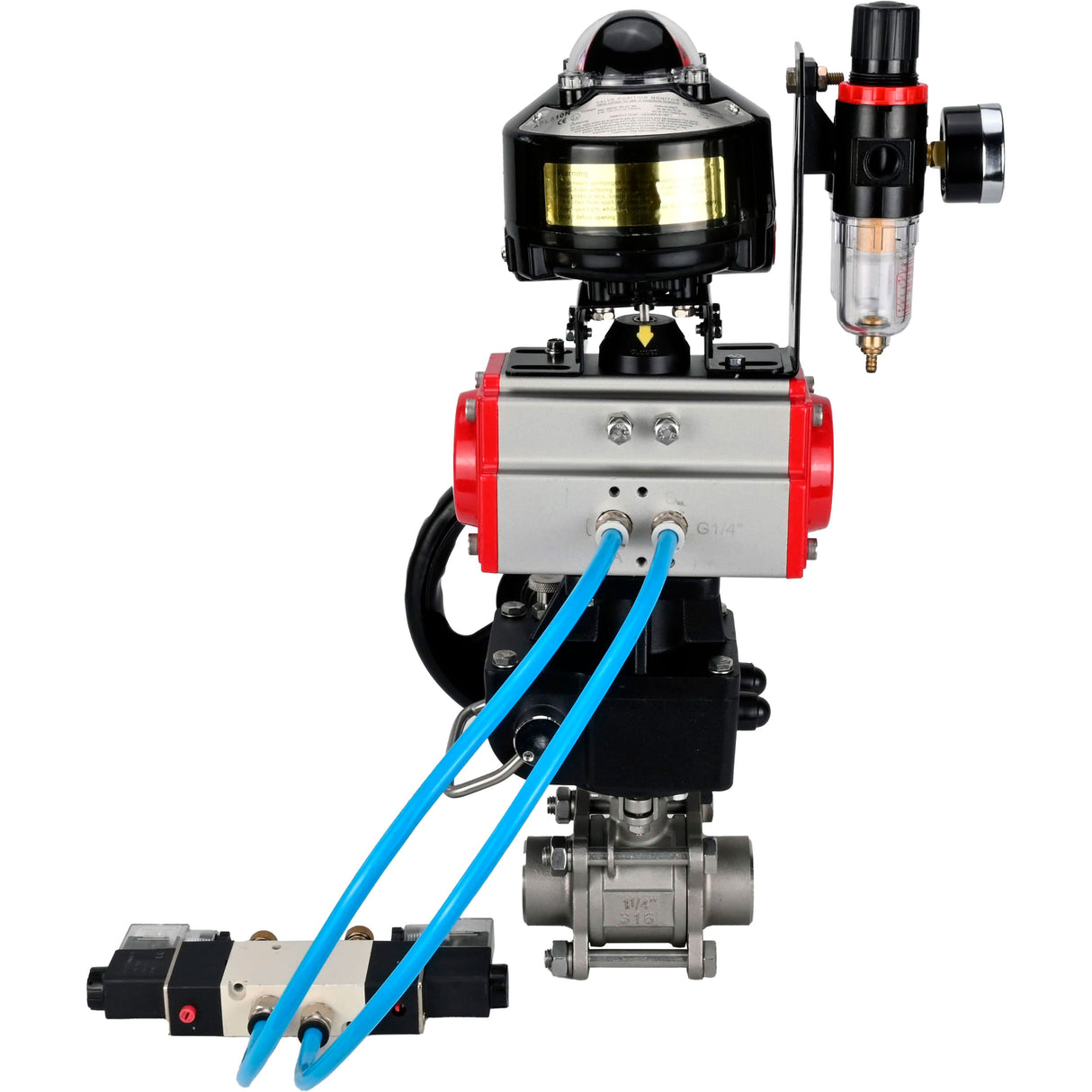 Ball valves Elephant BV3232P(3pc)-FP-W-ISO-H for welding, full bore, body - stainless steel SS316, seal - PTFE, with pneumatic drive PA-DA-052- 083 pneumatic distributor 4V320-08 MON gearbox ATU AFC2000 LSU APL-510N-EX