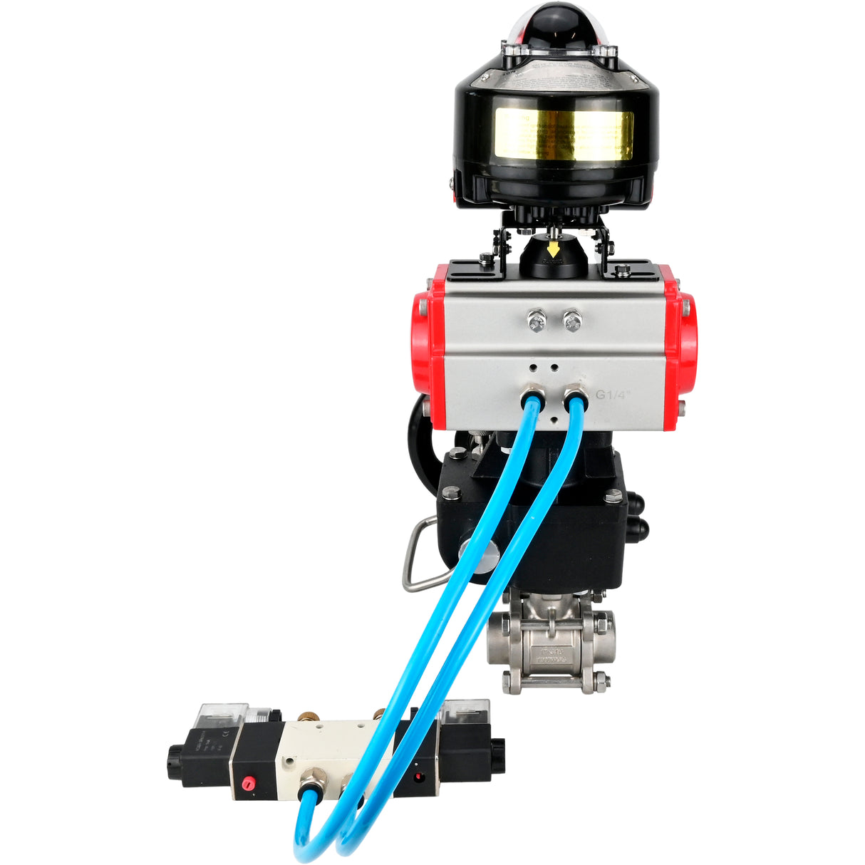 Ball valves Elephant BV3232P(3pc)-FP-W-ISO-H for welding, full bore, stainless steel body. steel SS316, seal - PTFE, with pneumatic drive Elephant PA-DA 052-083 pneumatic distributor 4V320-10 gearbox MON LSU APL-510N-EX