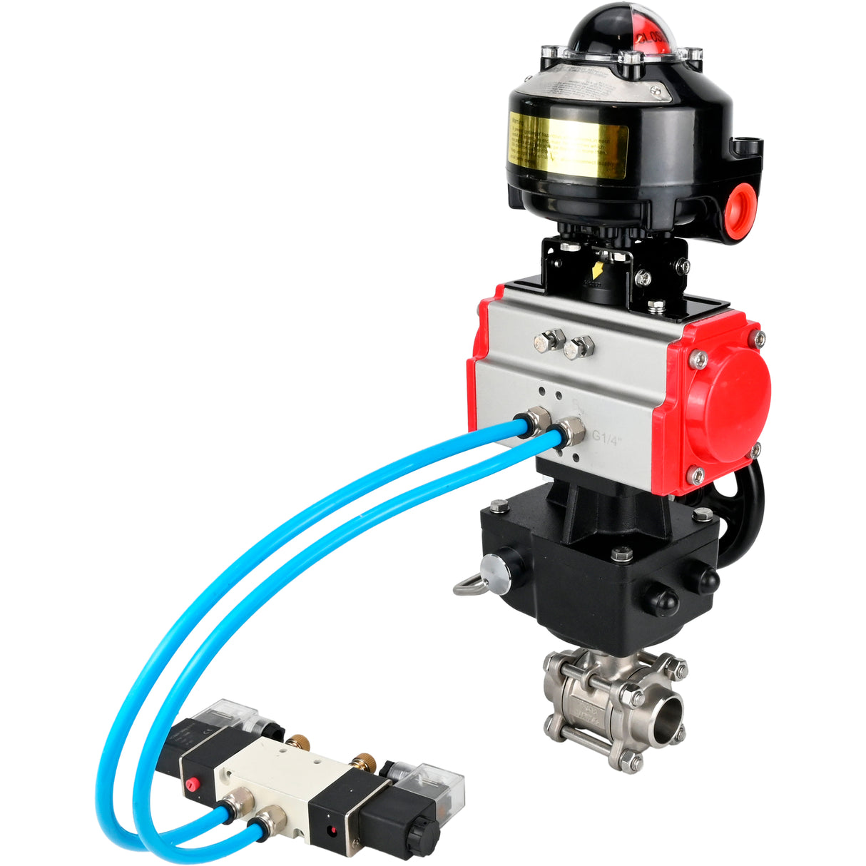 Ball valves Elephant BV3232P(3pc)-FP-W-ISO-H for welding, full bore, stainless steel body. steel SS316, seal - PTFE, with pneumatic drive Elephant PA-DA 052-083 pneumatic distributor 4V320-08 gearbox MON LSU APL-510N-EX