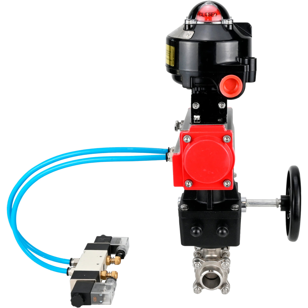 Ball valves Elephant BV3232P(3pc)-FP-W-ISO-H for welding, full bore, stainless steel body. steel SS316, seal - PTFE, with pneumatic drive Elephant PA-DA 052-083 pneumatic distributor 4V320-08 gearbox MON LSU APL-510N-EX
