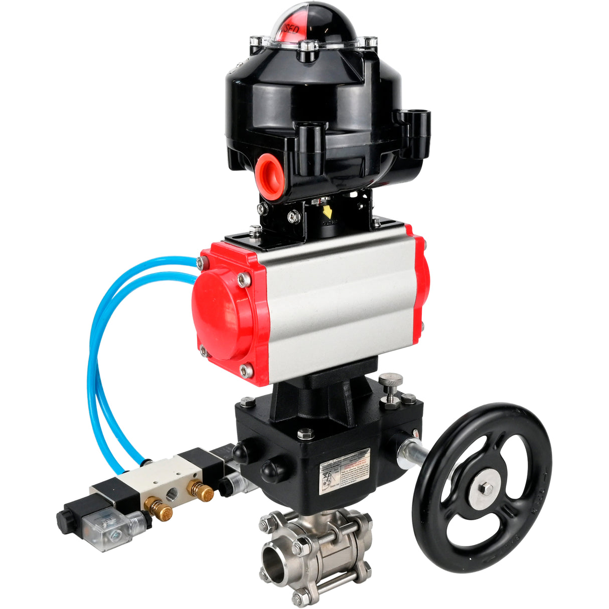Ball valves Elephant BV3232P(3pc)-FP-W-ISO-H for welding, full bore, stainless steel body. steel SS316, seal - PTFE, with pneumatic drive Elephant PA-DA 052-083 pneumatic distributor 4V320-08 gearbox MON LSU APL-510N-EX