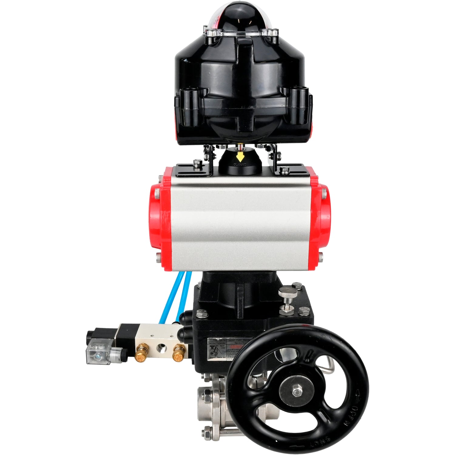 Ball valves Elephant BV3232P(3pc)-FP-W-ISO-H for welding, full bore, stainless steel body. steel SS316, seal - PTFE, with pneumatic drive Elephant PA-DA 052-083 pneumatic distributor 4V320-08 gearbox MON LSU APL-510N-EX