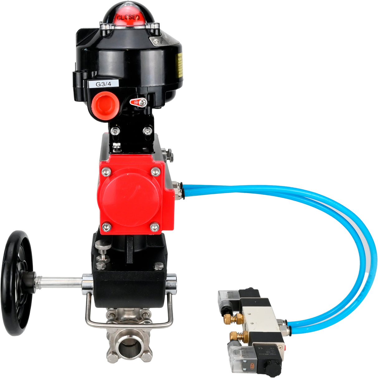 Ball valves Elephant BV3232P(3pc)-FP-W-ISO-H for welding, full bore, stainless steel body. steel SS316, seal - PTFE, with pneumatic drive Elephant PA-DA 052-083 pneumatic distributor 4V320-10 gearbox MON LSU APL-510N-EX