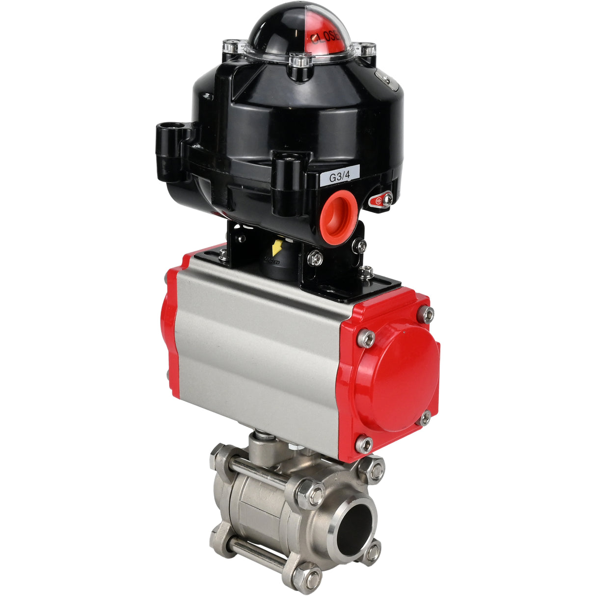 Ball valves Elephant BV3232P(3pc)-FP-W-ISO-H for welding, full bore, body - stainless steel SS316, seal - PTFE, with pneumatic actuator Elephant PA-DA 052- 083 and LSU APL-510N-EX