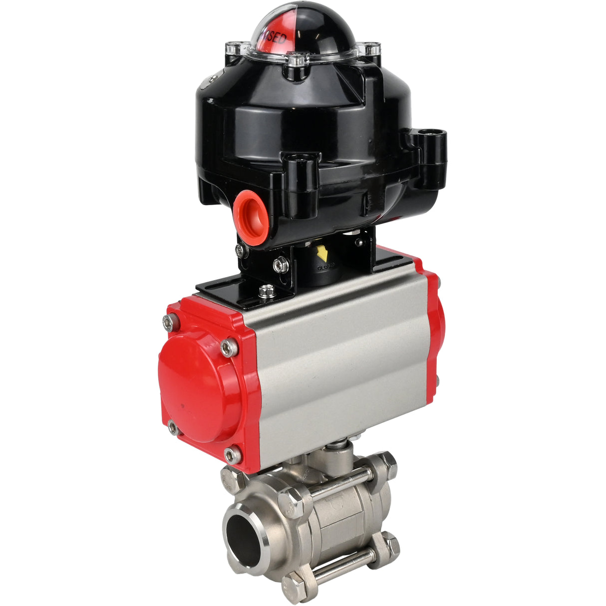 Ball valves Elephant BV3232P(3pc)-FP-W-ISO-H for welding, full bore, body - stainless steel SS316, seal - PTFE, with pneumatic actuator Elephant PA-DA 052- 083 and LSU APL-510N-EX