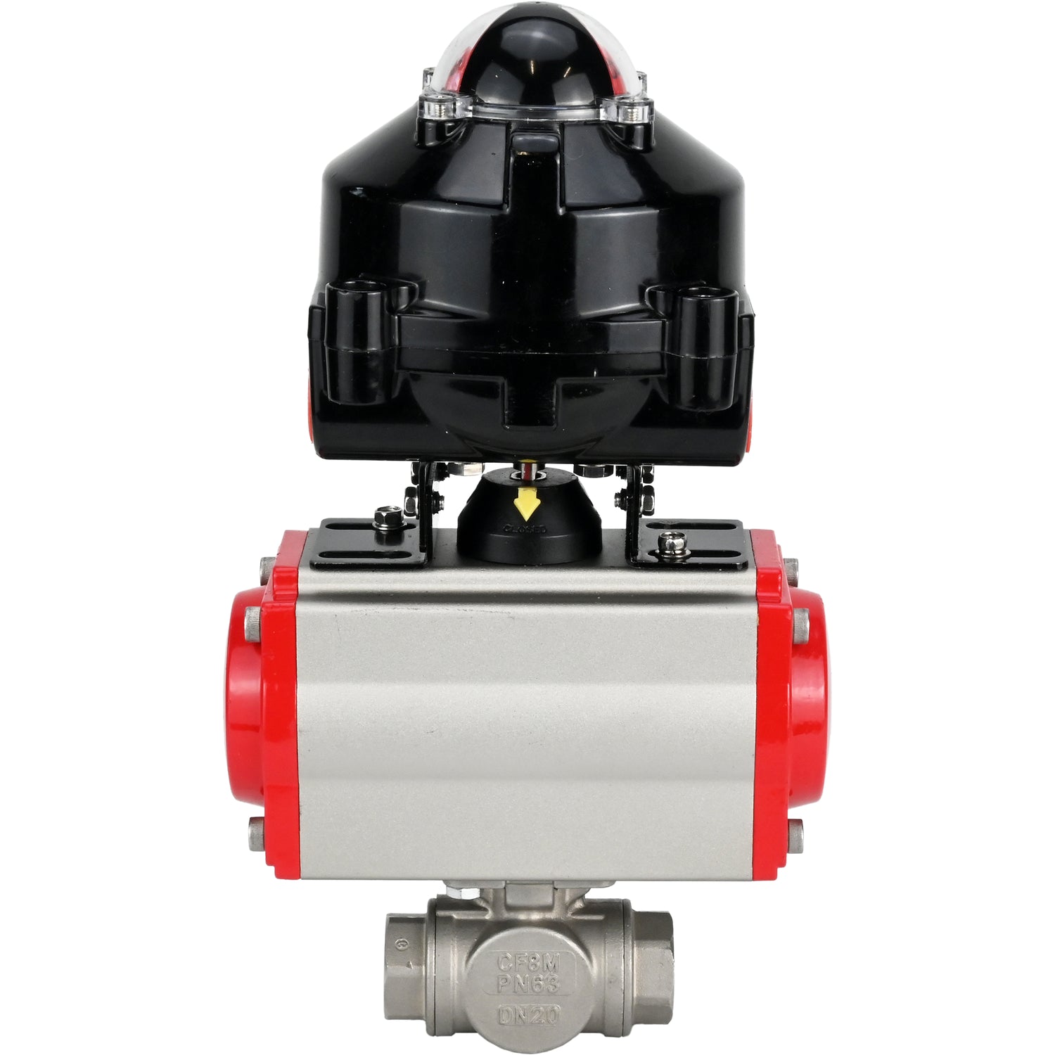 Ball valves Elephant BV3232P-SP-3L-T 3-way L-type, threaded, standard bore, body - stainless steel SS316, seal - PTFE, with pneumatic actuator Elephant PA-DA 052 -083 and LSU APL-510N-EX