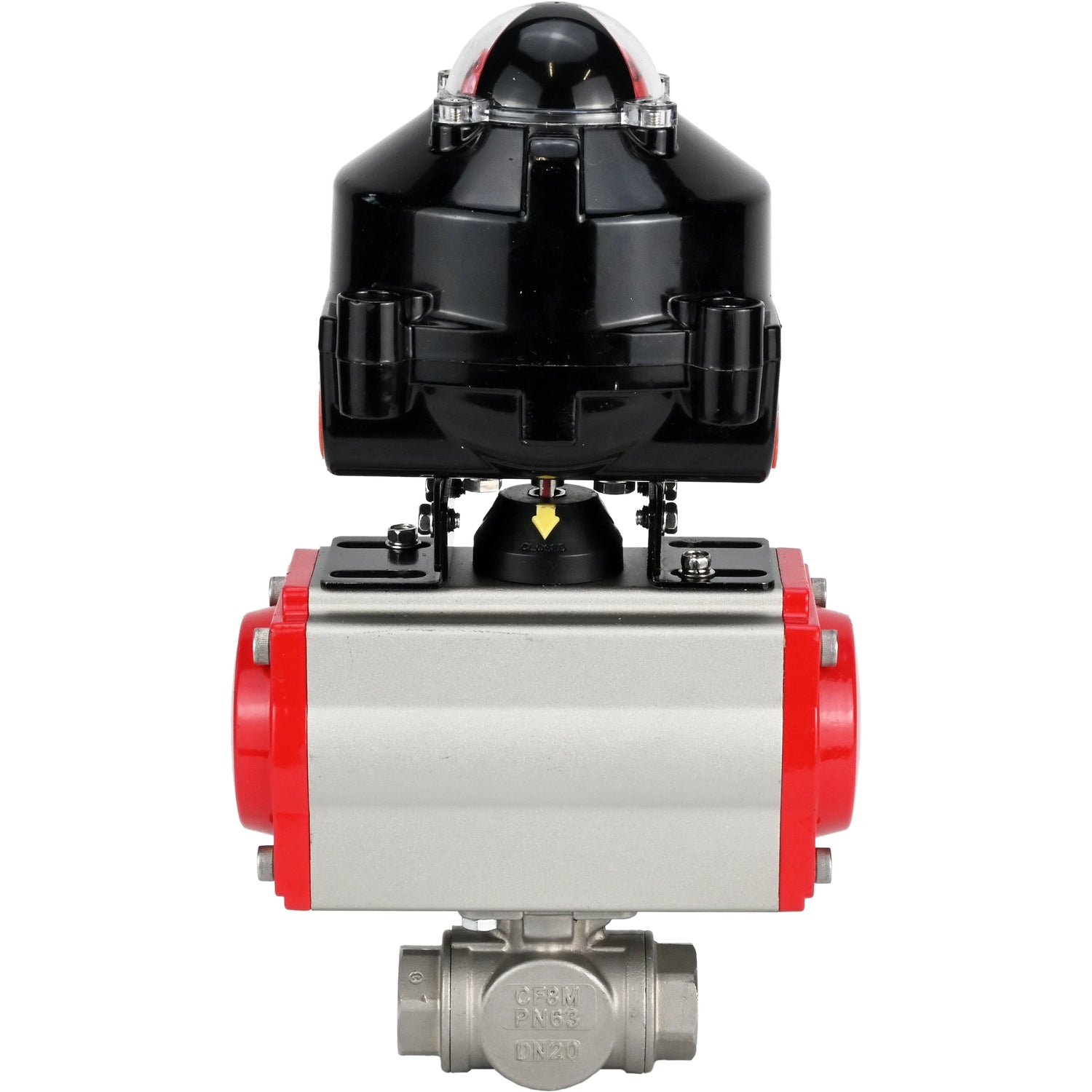 Ball valves Elephant BV3232P-SP-3L-T 3-way L-type, threaded, standard bore, body - stainless steel SS316, seal - PTFE, with pneumatic actuator Elephant PA-SA 052 -105 and LSU APL-510N-EX