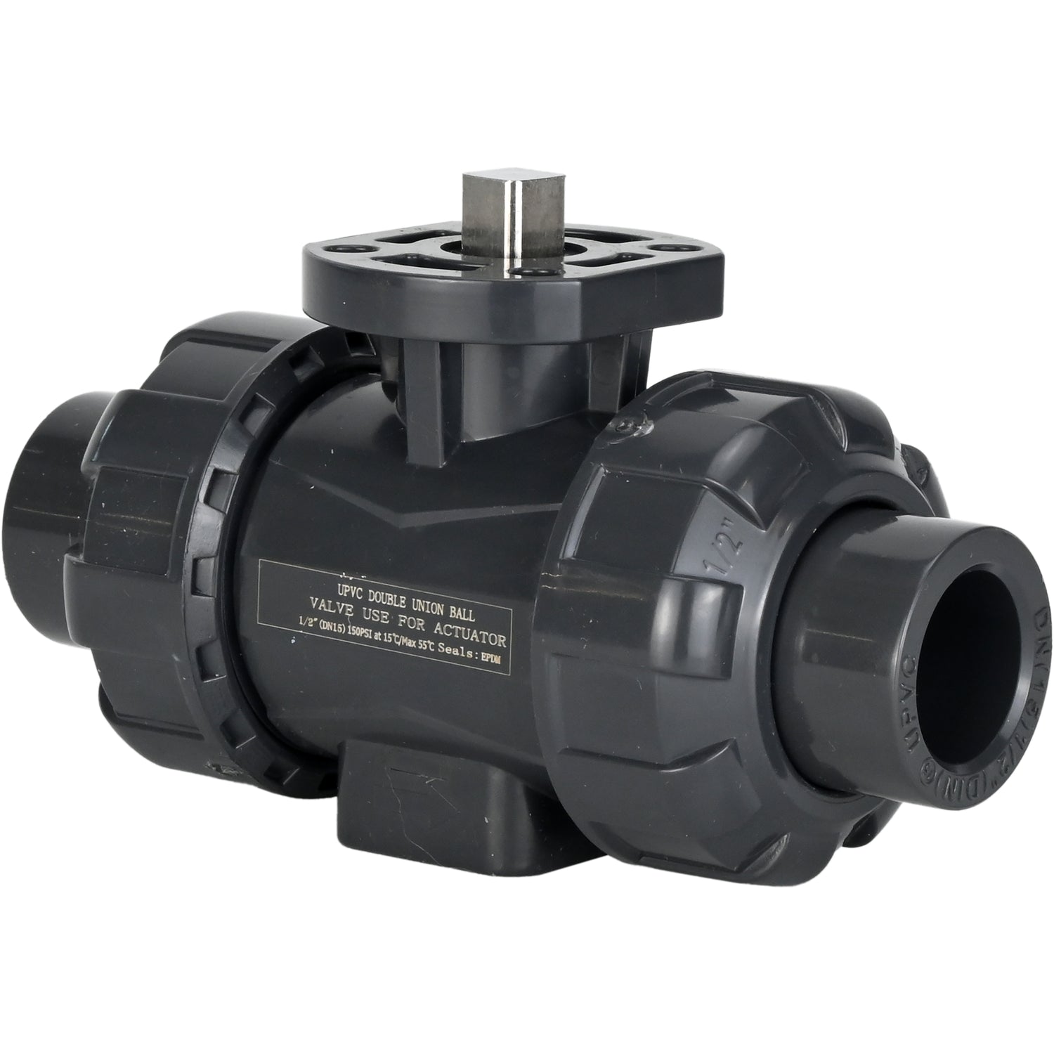 Ball valves Elephant BV4242E-FP-GRM-ISO, body material - UPVC, ball material - UPVC, seal - EPDM, with ISO flange and bare square stem