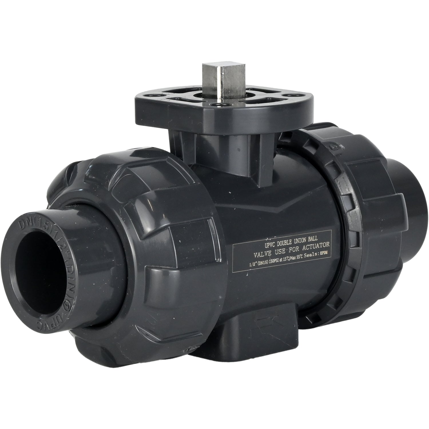 Ball valves Elephant BV4242E-FP-GRM-ISO, body material - UPVC, ball material - UPVC, seal - EPDM, with ISO flange and bare square stem