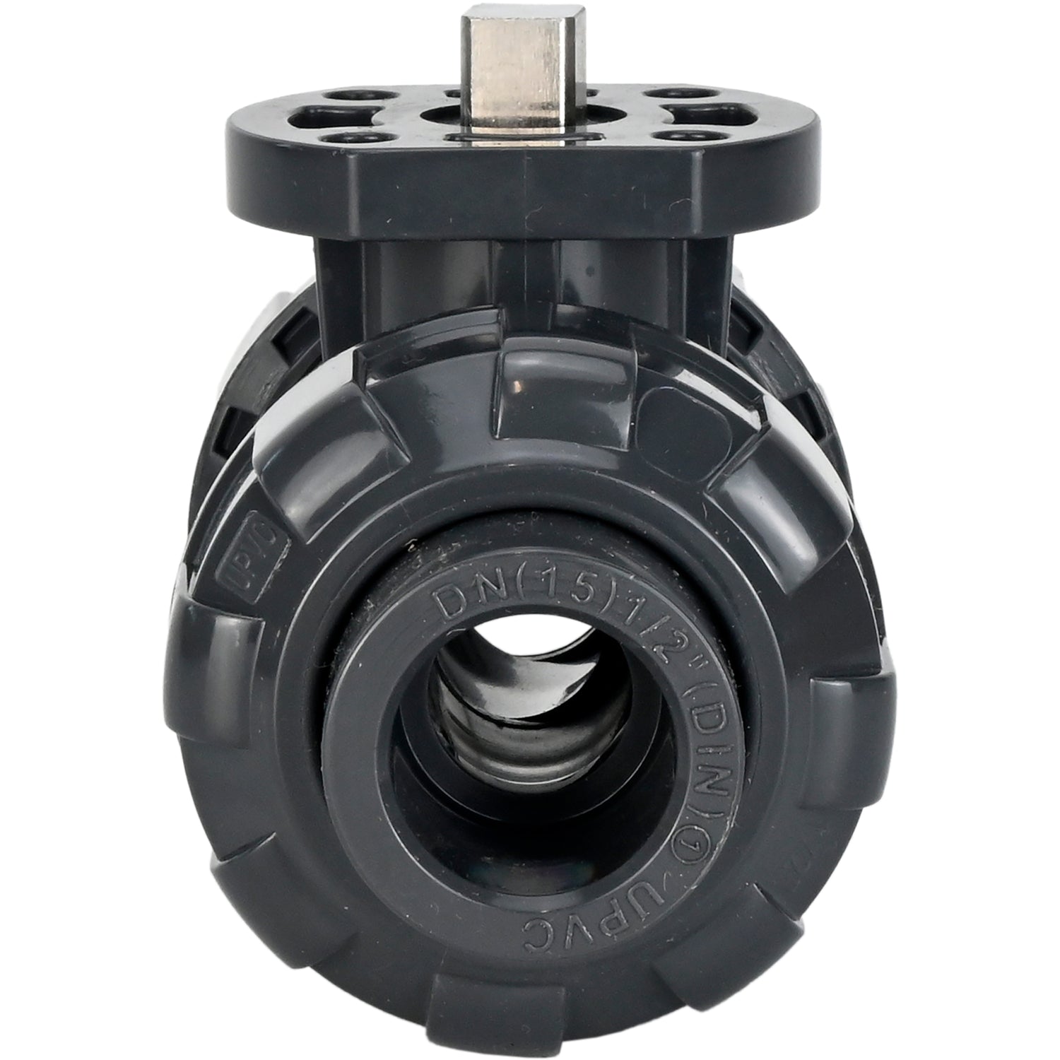 Ball valves Elephant BV4242E-FP-GRM-ISO, body material - UPVC, ball material - UPVC, seal - EPDM, with ISO flange and bare square stem