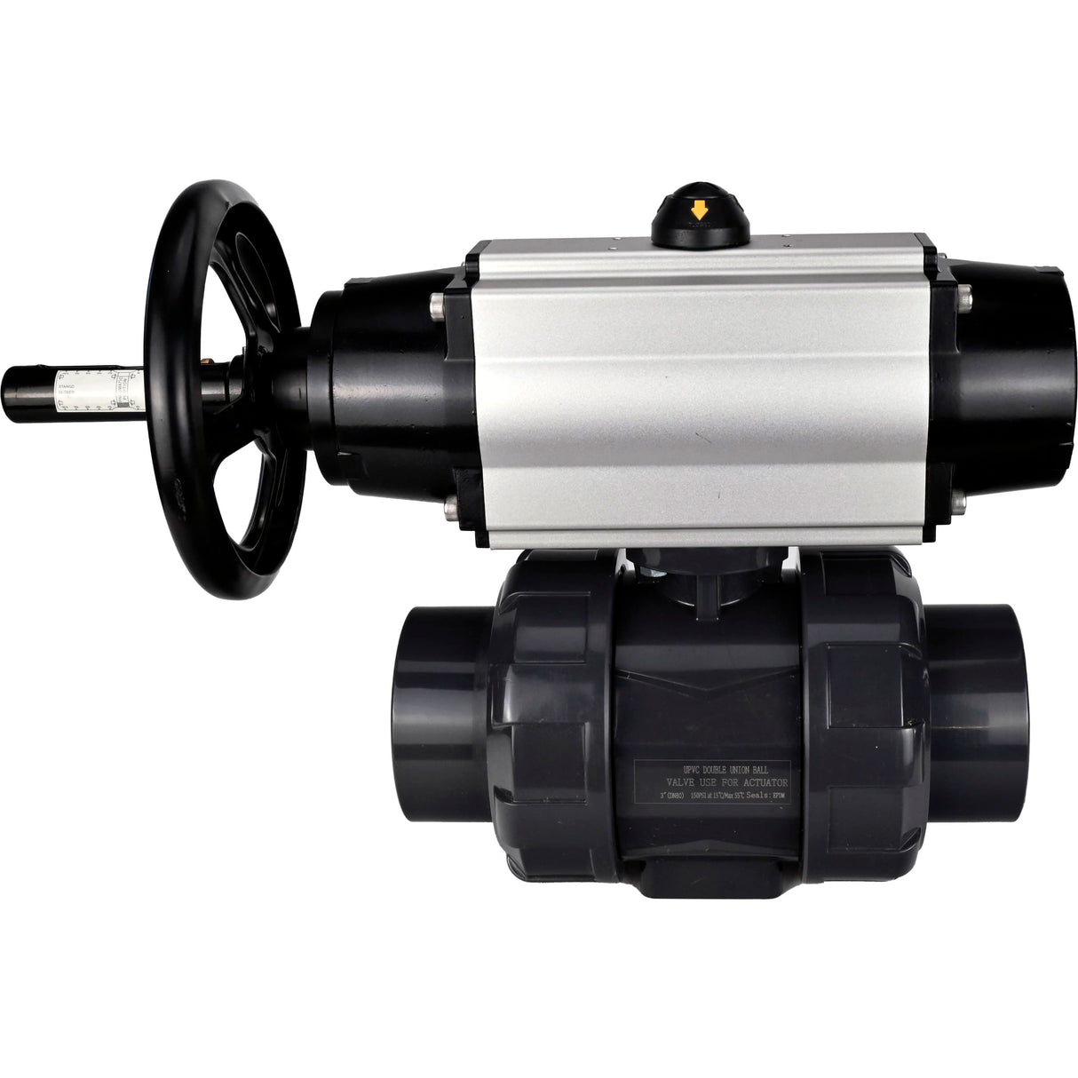 Ball valves Elephant BV4242E-FP-GRM-ISO, body material - UPVC, ball material - UPVC, seal - EPDM, with pneumatic actuator double action PA-DA-105-1