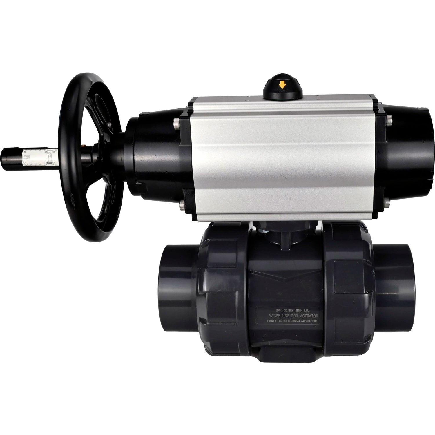 Ball valves Elephant BV4242E-FP-GRM-ISO, body material - UPVC, ball material - UPVC, seal - EPDM, with pneumatic actuator double action PA-DA-105-1