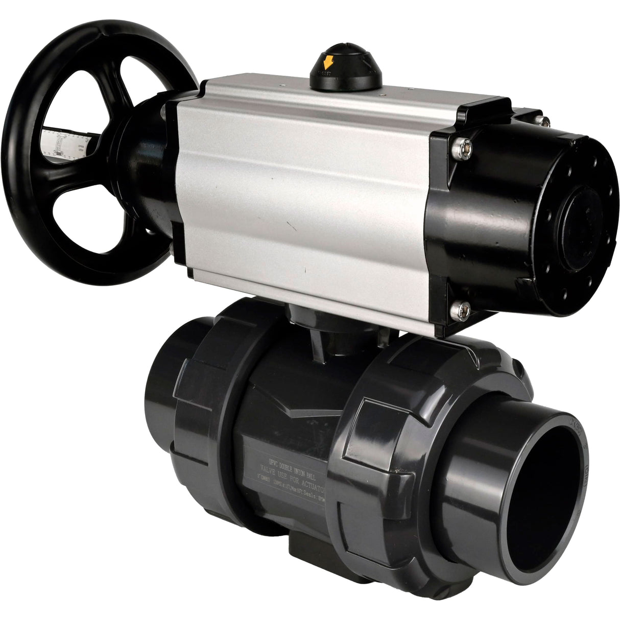 Ball valves Elephant BV4242E-FP-GRM-ISO, body material - UPVC, ball material - UPVC, seal - EPDM, with pneumatic actuator double action PA-DA-105-1