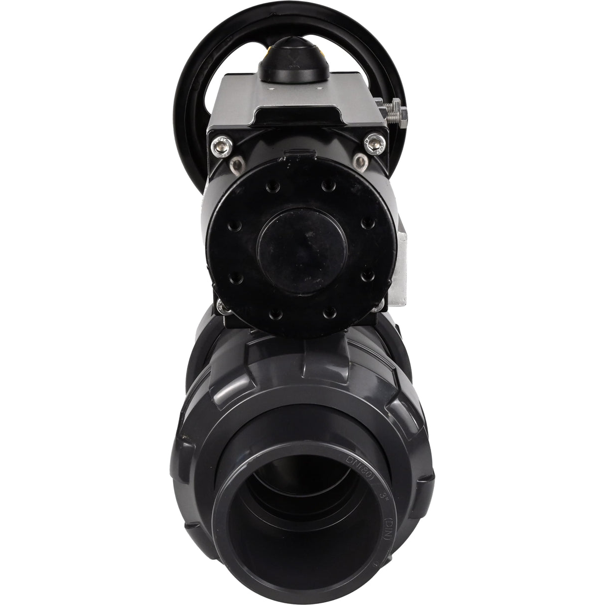 Ball valves Elephant BV4242E-FP-GRM-ISO, body material - UPVC, ball material - UPVC, seal - EPDM, with pneumatic actuator double action PA-DA-105-1