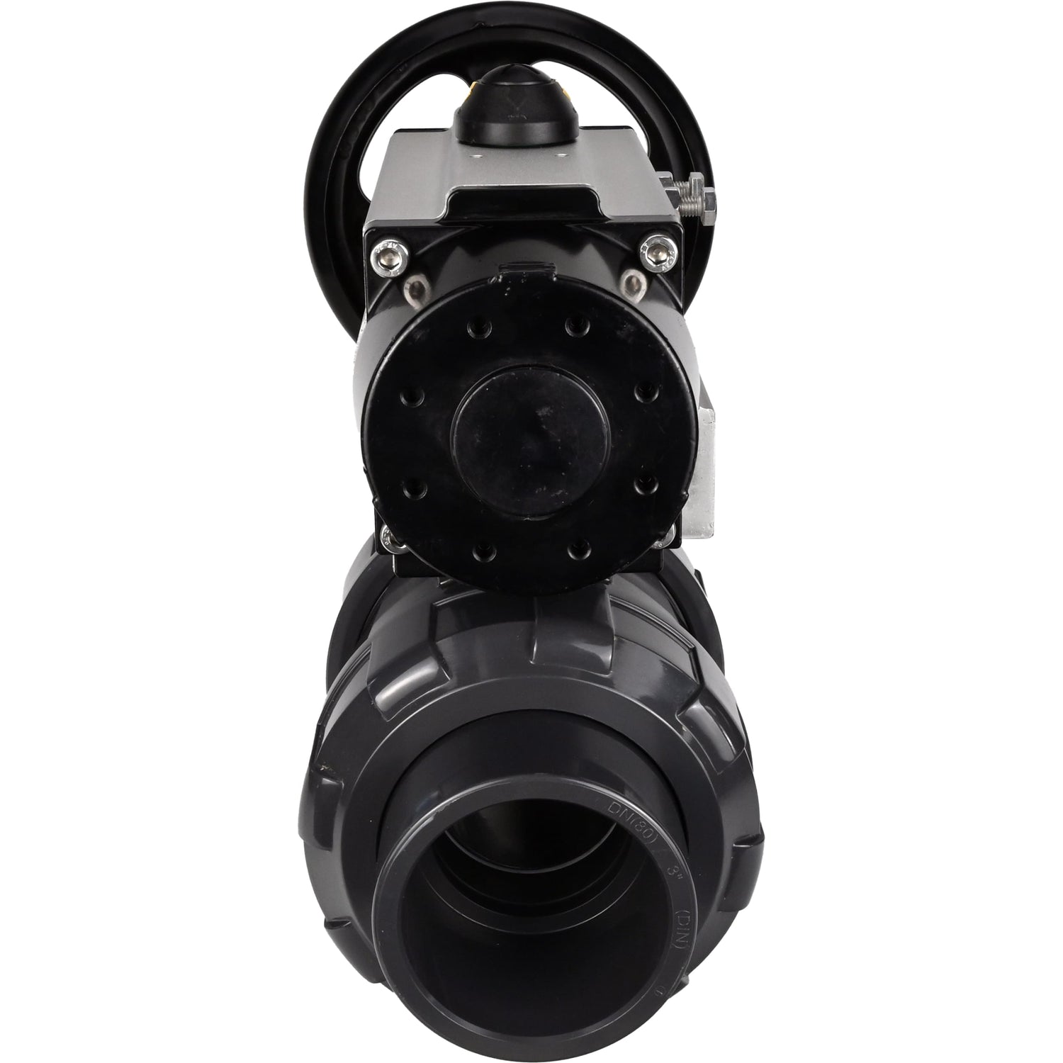 Ball valves Elephant BV4242E-FP-GRM-ISO, body material - UPVC, ball material - UPVC, seal - EPDM, with pneumatic actuator double action PA-DA-105-1