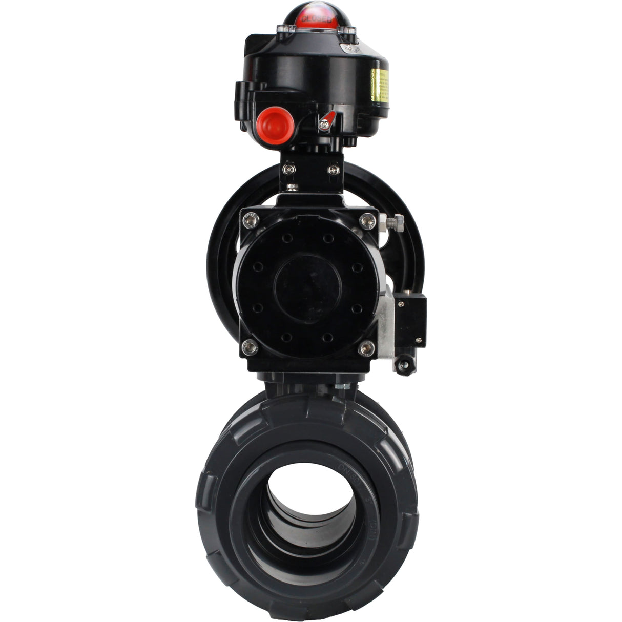 Ball valves Elephant BV4242E-FP-GRM-ISO, body material - UPVC, ball material - UPVC, seal - EPDM, with pneumatic actuator double action PA-DA-105-1, pneumatic distributor 4M310-08 24V and LSU APL-510N EX