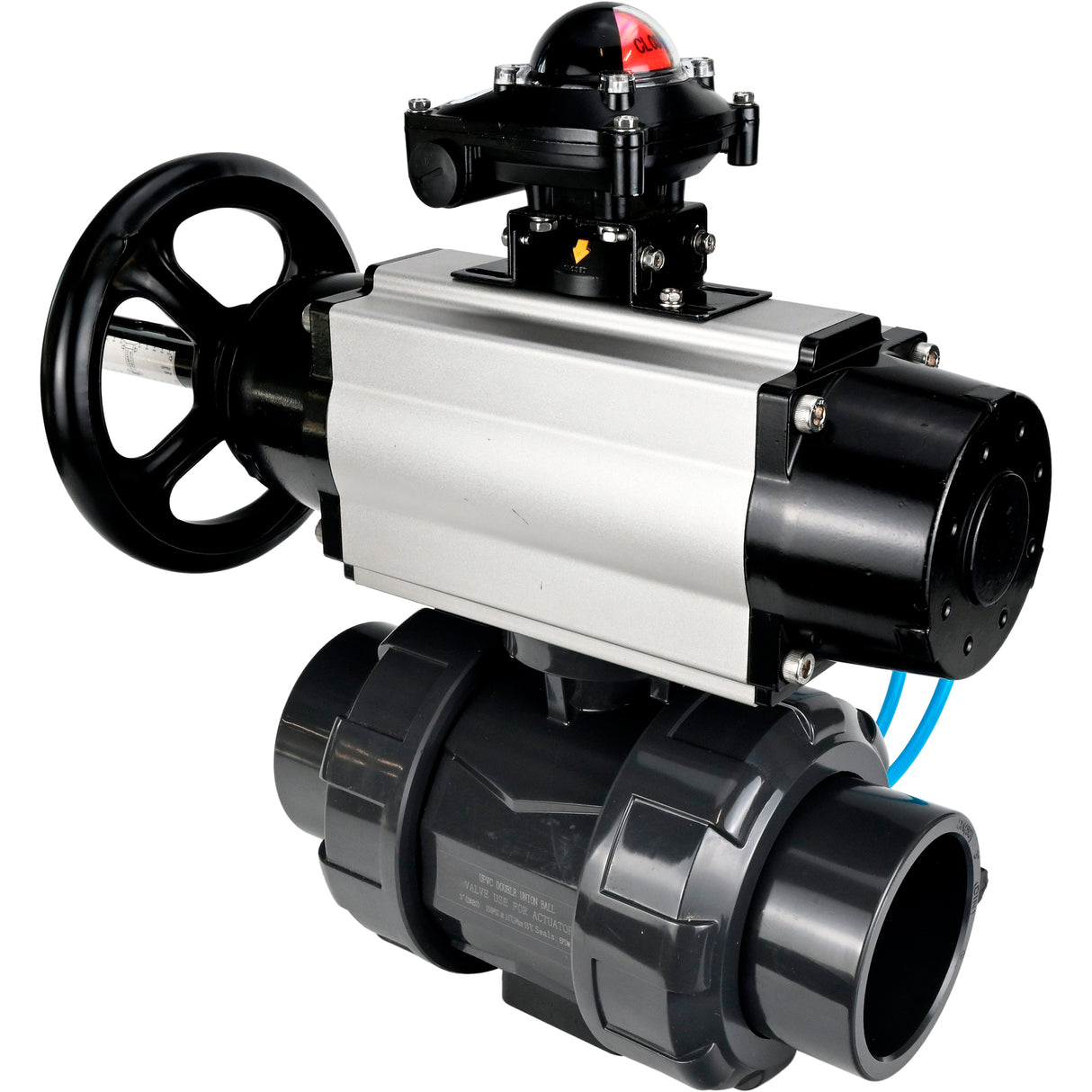 Ball valves Elephant BV4242E-FP-GRM-ISO, body material - UPVC, ball material - UPVC, seal - EPDM, with pneumatic actuator double action PA-DA-105-1, pneumatic distributor 4V320-10 220V and LSU APL-210N
