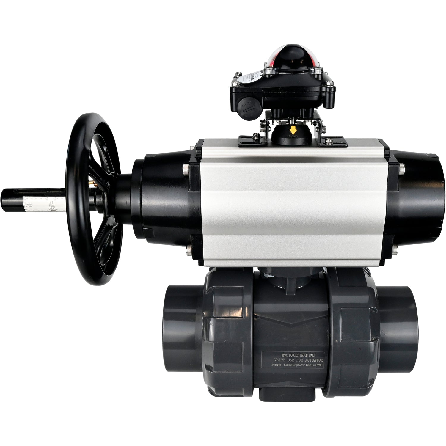 Ball valves Elephant BV4242E-FP-GRM-ISO, body material - UPVC, ball material - UPVC, seal - EPDM, with pneumatic actuator double action PA-DA-105-1, pneumatic distributor 4V320-10 220V and LSU APL-210N