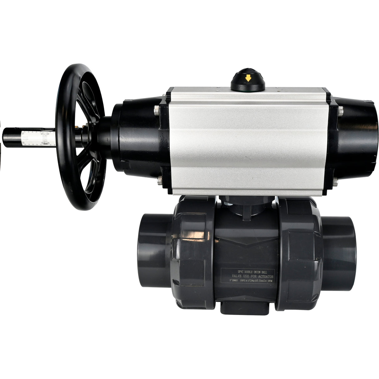 Ball valves Elephant BV4242E-FP-GRM-ISO, body material - UPVC, ball material - UPVC, seal - EPDM, with pneumatic actuator double action PA-DA-105-1 and pneumatic distributor 4V320-08 220V