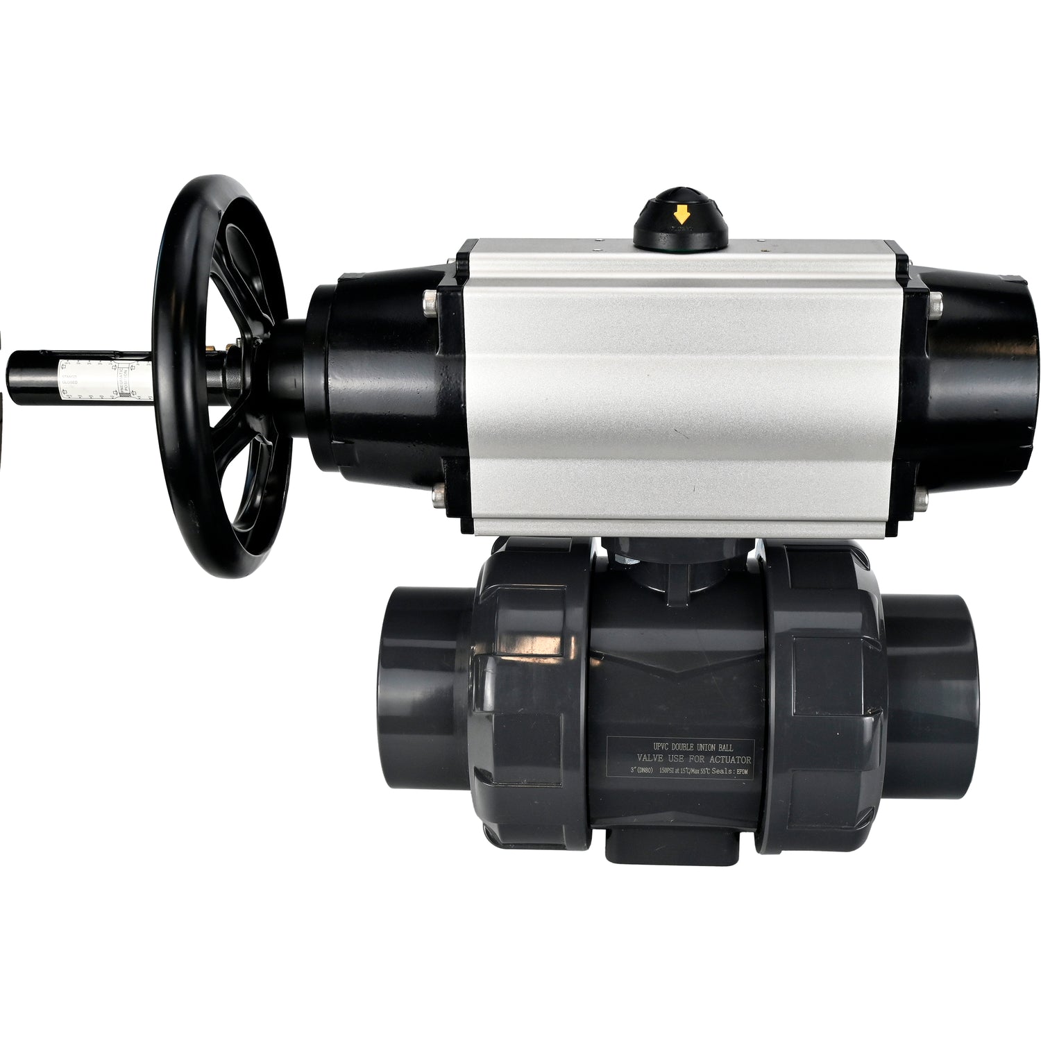Ball valves Elephant BV4242E-FP-GRM-ISO, body material - UPVC, ball material - UPVC, seal - EPDM, with pneumatic actuator double action PA-DA-105-1 and pneumatic distributor 4V320-08 220V