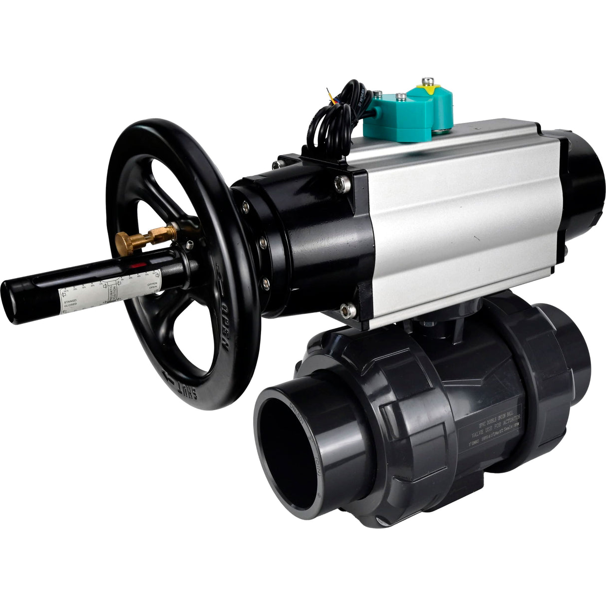 Ball valves Elephant BV4242E-FP-GRM-ISO, body material - UPVC, ball material - UPVC, seal - EPDM, with pneumatic actuator double action PA-DA-105-1 and magnetic switch ALS200D