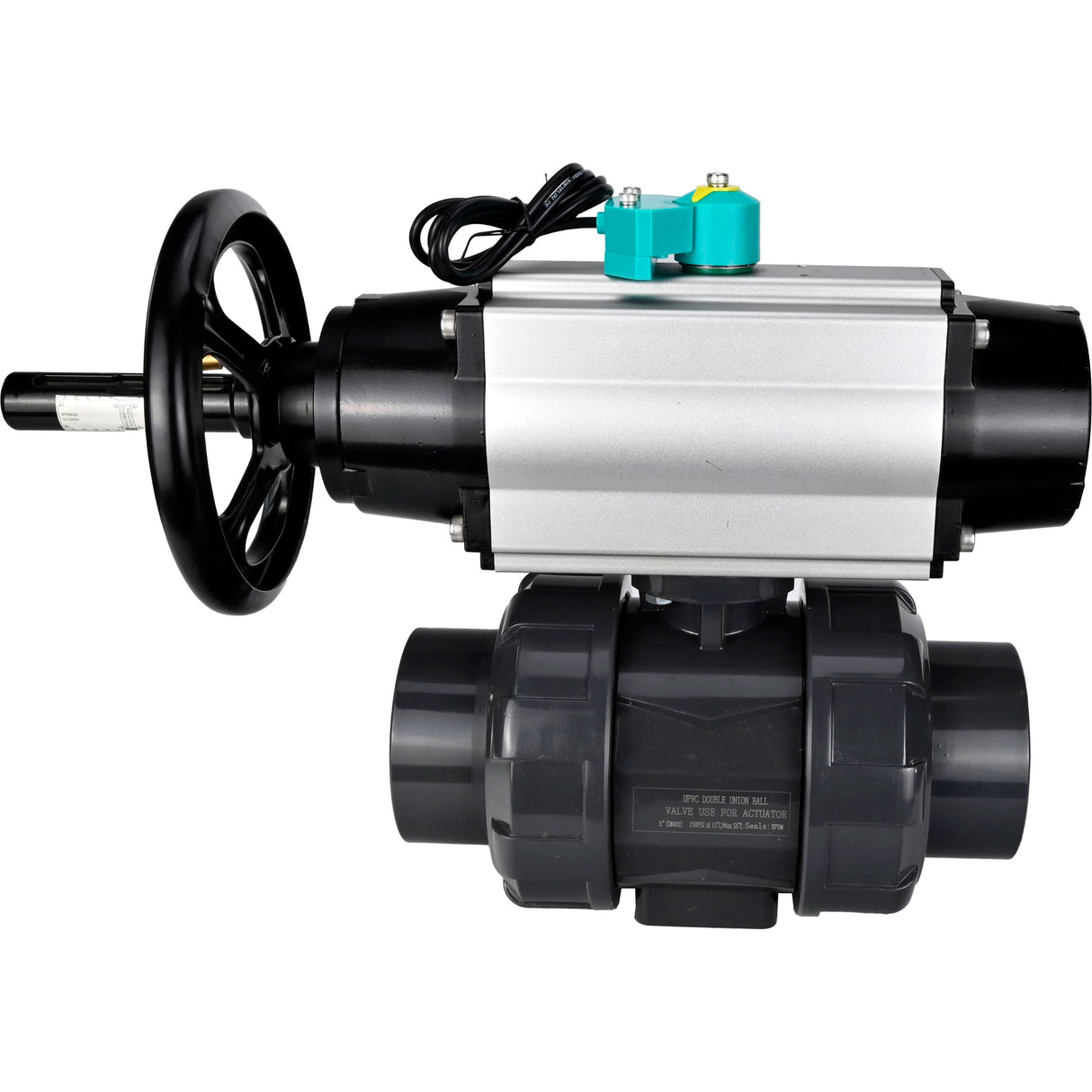 Ball valves Elephant BV4242E-FP-GRM-ISO, body material - UPVC, ball material - UPVC, seal - EPDM, with pneumatic actuator double action PA-DA-105-1 and magnetic switch ALS200D