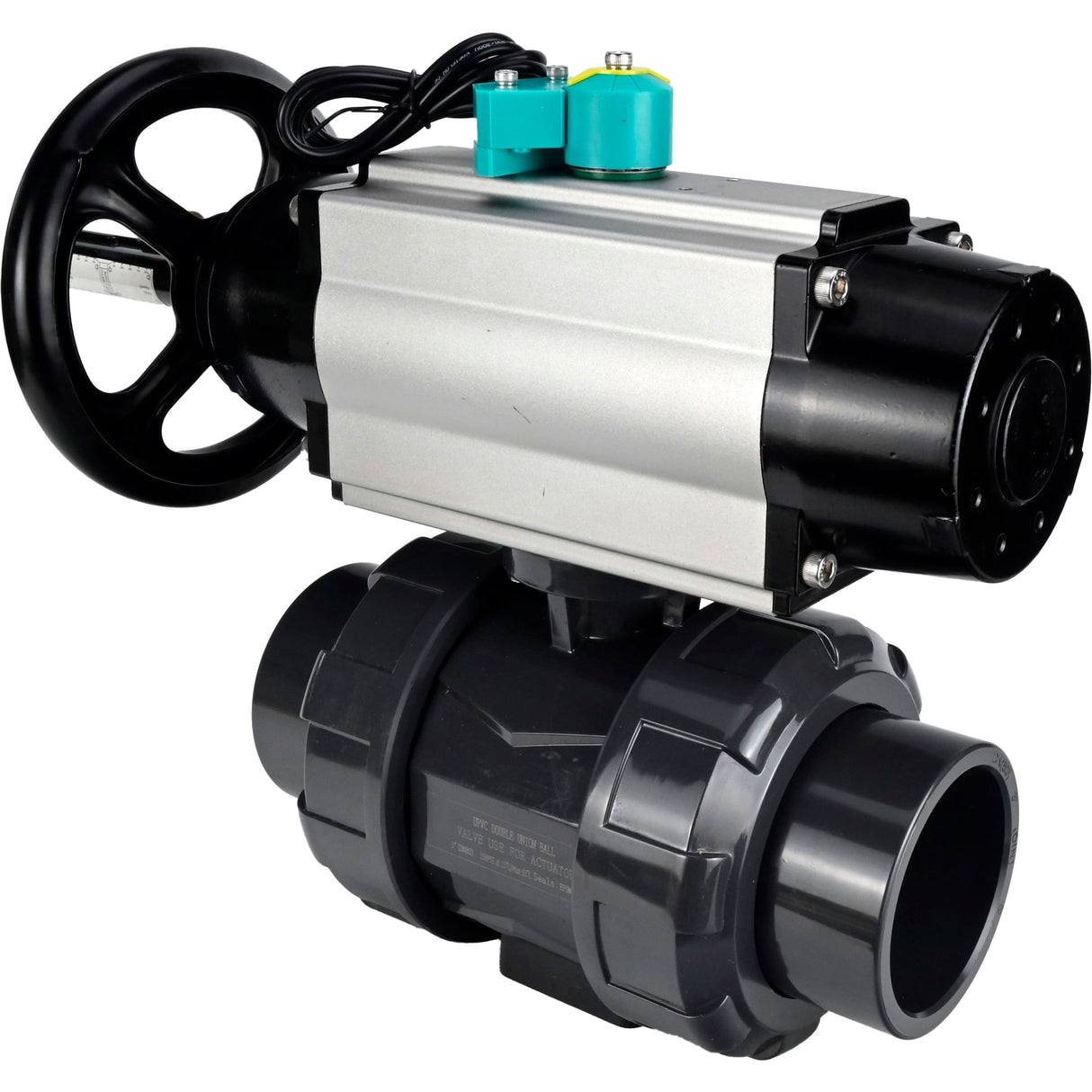 Ball valves Elephant BV4242E-FP-GRM-ISO, body material - UPVC, ball material - UPVC, seal - EPDM, with pneumatic actuator double action PA-DA-105-1 and magnetic switch ALS200D