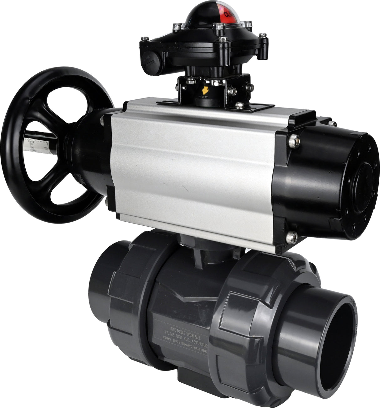 Ball valves Elephant BV4242E-FP-GRM-ISO, body material - UPVC, ball material - UPVC, seal - EPDM, with pneumatic actuator double action PA-DA-105-1 and LSU APL-210N