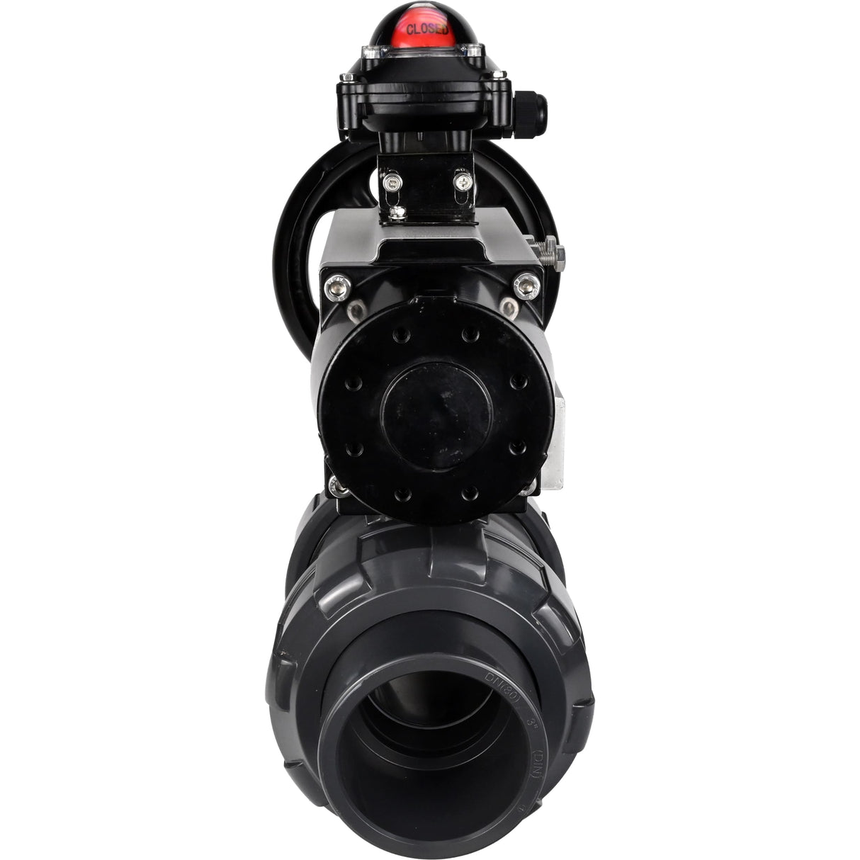 Ball valves Elephant BV4242E-FP-GRM-ISO, body material - UPVC, ball material - UPVC, seal - EPDM, with pneumatic actuator double action PA-DA-105-1 and LSU APL-210N