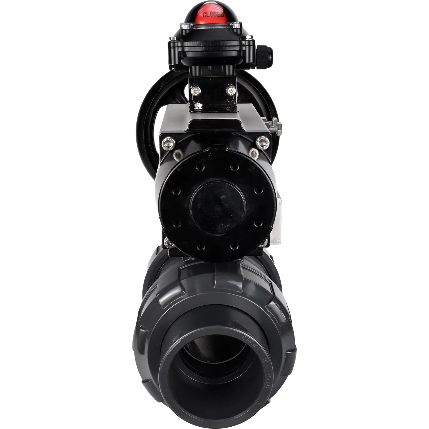 Ball valves Elephant BV4242E-FP-GRM-ISO, body material - UPVC, ball material - UPVC, seal - EPDM, with pneumatic actuator double action PA-DA-105-1 and LSU APL-210N