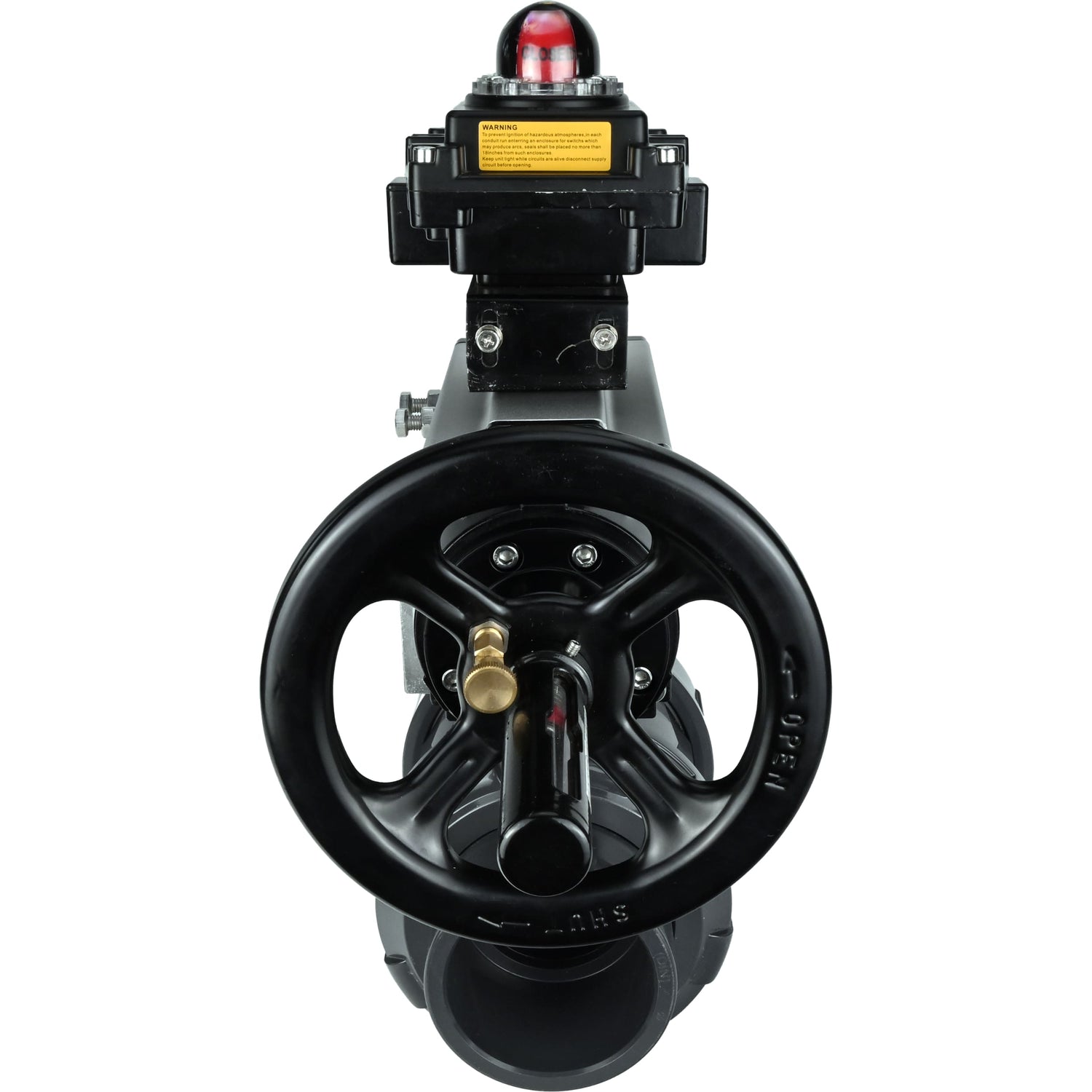Ball valves Elephant BV4242E-FP-GRM-ISO, body material - UPVC, ball material - UPVC, seal - EPDM, with pneumatic actuator double action PA-DA-105-1 and LSU APL-410N EX