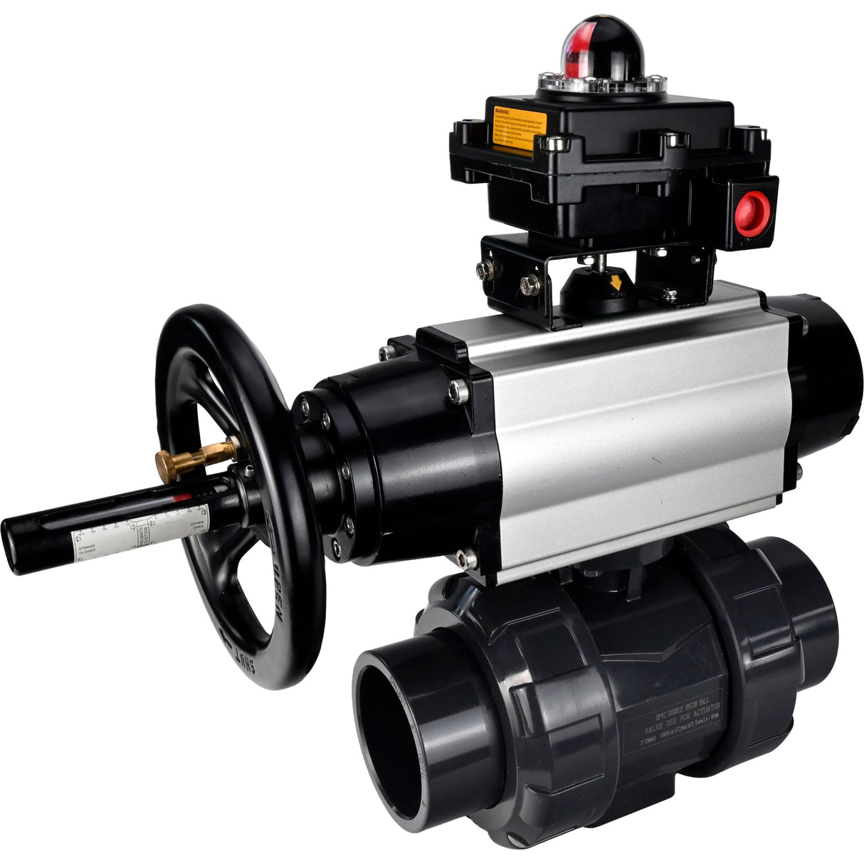 Ball valves Elephant BV4242E-FP-GRM-ISO, body material - UPVC, ball material - UPVC, seal - EPDM, with pneumatic actuator double action PA-DA-105-1 and LSU APL-410N EX