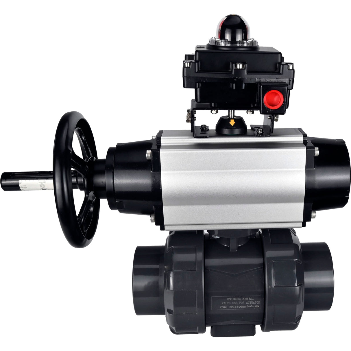 Ball valves Elephant BV4242E-FP-GRM-ISO, body material - UPVC, ball material - UPVC, seal - EPDM, with pneumatic actuator double action PA-DA-105-1 and LSU APL-410N EX