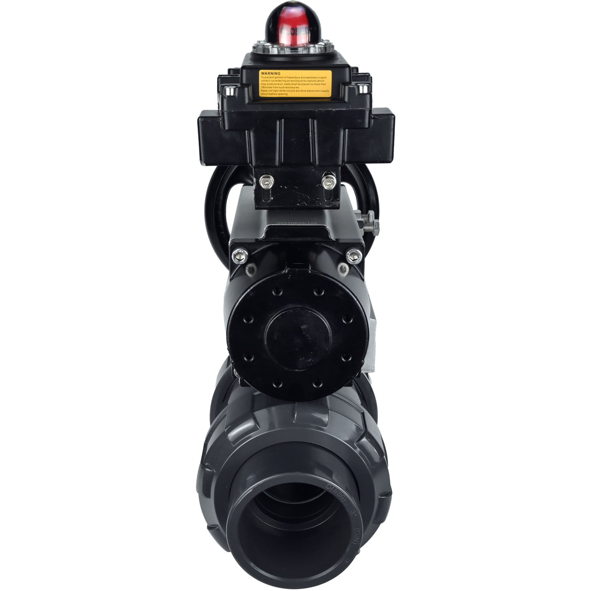 Ball valves Elephant BV4242E-FP-GRM-ISO, body material - UPVC, ball material - UPVC, seal - EPDM, with pneumatic actuator double action PA-DA-105-1 and LSU APL-410N EX