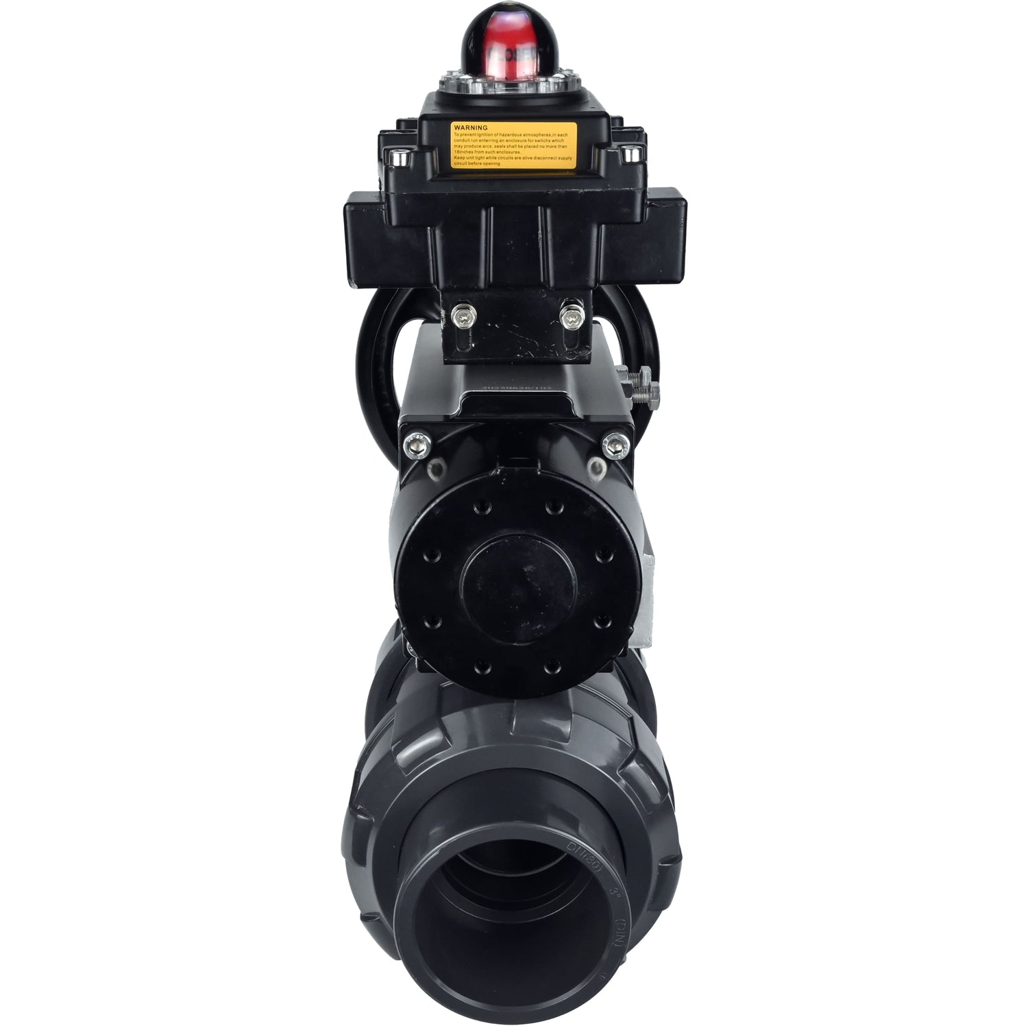 Ball valves Elephant BV4242E-FP-GRM-ISO, body material - UPVC, ball material - UPVC, seal - EPDM, with pneumatic actuator double action PA-DA-105-1 and LSU APL-410N EX