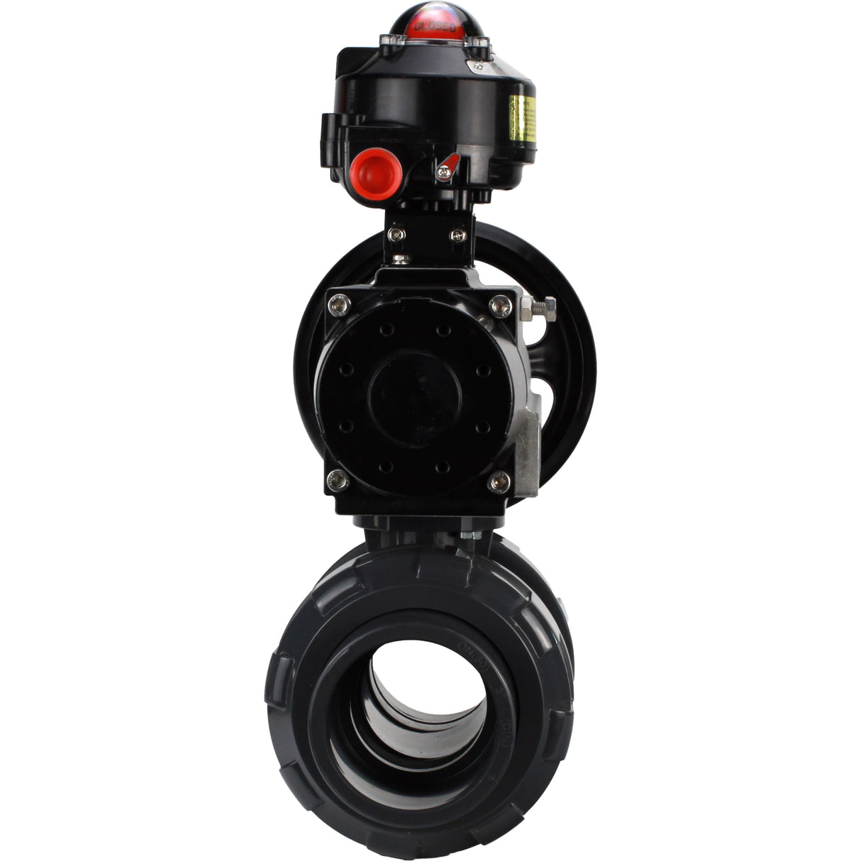 Ball valves Elephant BV4242E-FP-GRM-ISO, body material - UPVC, ball material - UPVC, seal - EPDM, with pneumatic actuator double action PA-DA-105-1 and LSU APL-510N EX