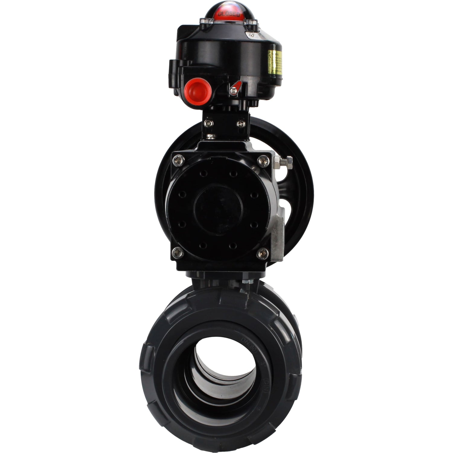 Ball valves Elephant BV4242E-FP-GRM-ISO, body material - UPVC, ball material - UPVC, seal - EPDM, with pneumatic actuator double action PA-DA-105-1 and LSU APL-510N EX