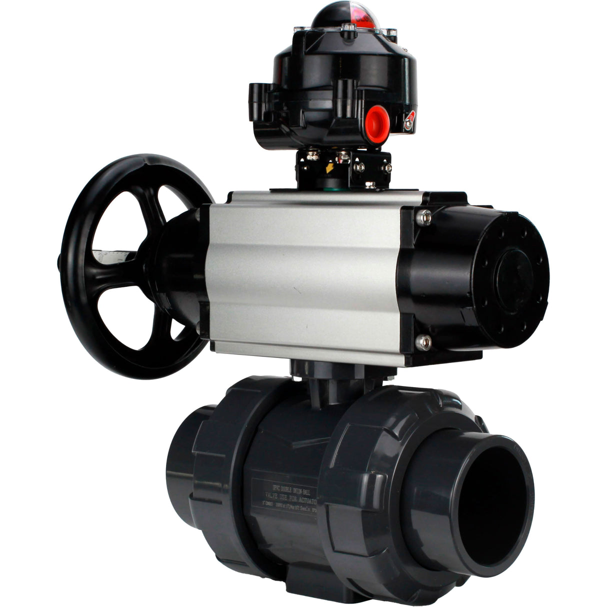 Ball valves Elephant BV4242E-FP-GRM-ISO, body material - UPVC, ball material - UPVC, seal - EPDM, with pneumatic actuator double action PA-DA-105-1 and LSU APL-510N EX