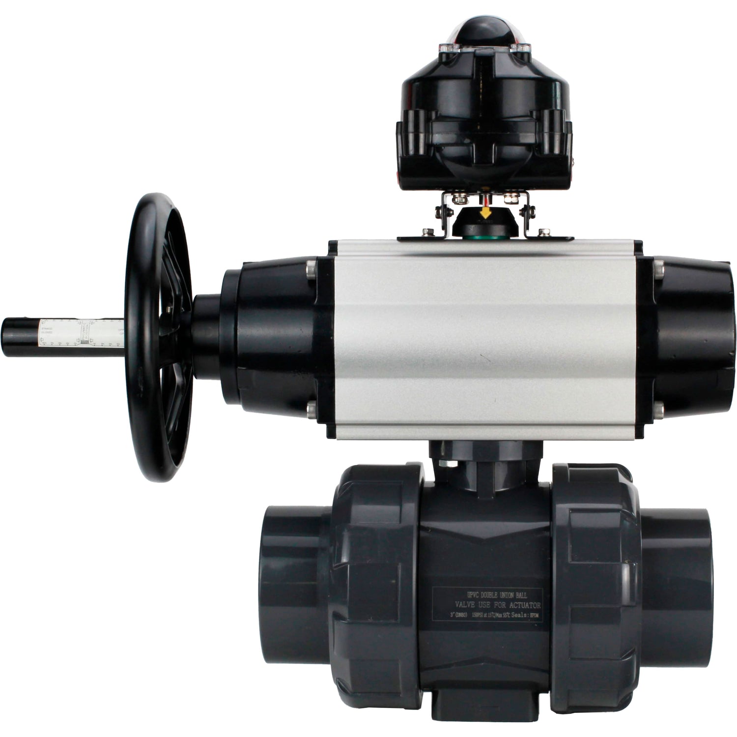 Ball valves Elephant BV4242E-FP-GRM-ISO, body material - UPVC, ball material - UPVC, seal - EPDM, with pneumatic actuator double action PA-DA-105-1 and LSU APL-510N EX