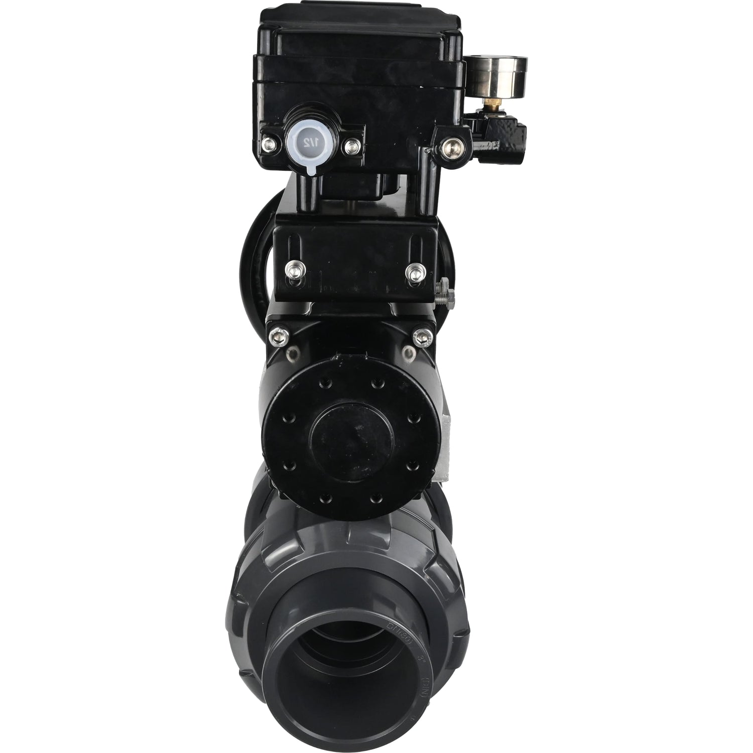 Ball valves Elephant BV4242E-FP-GRM-ISO, body material - UPVC, ball material - UPVC, seal - EPDM, with pneumatic actuator double action PA-DA-105-1 and electro-pneumatic rotary positioner YT-1000RSN without feedback