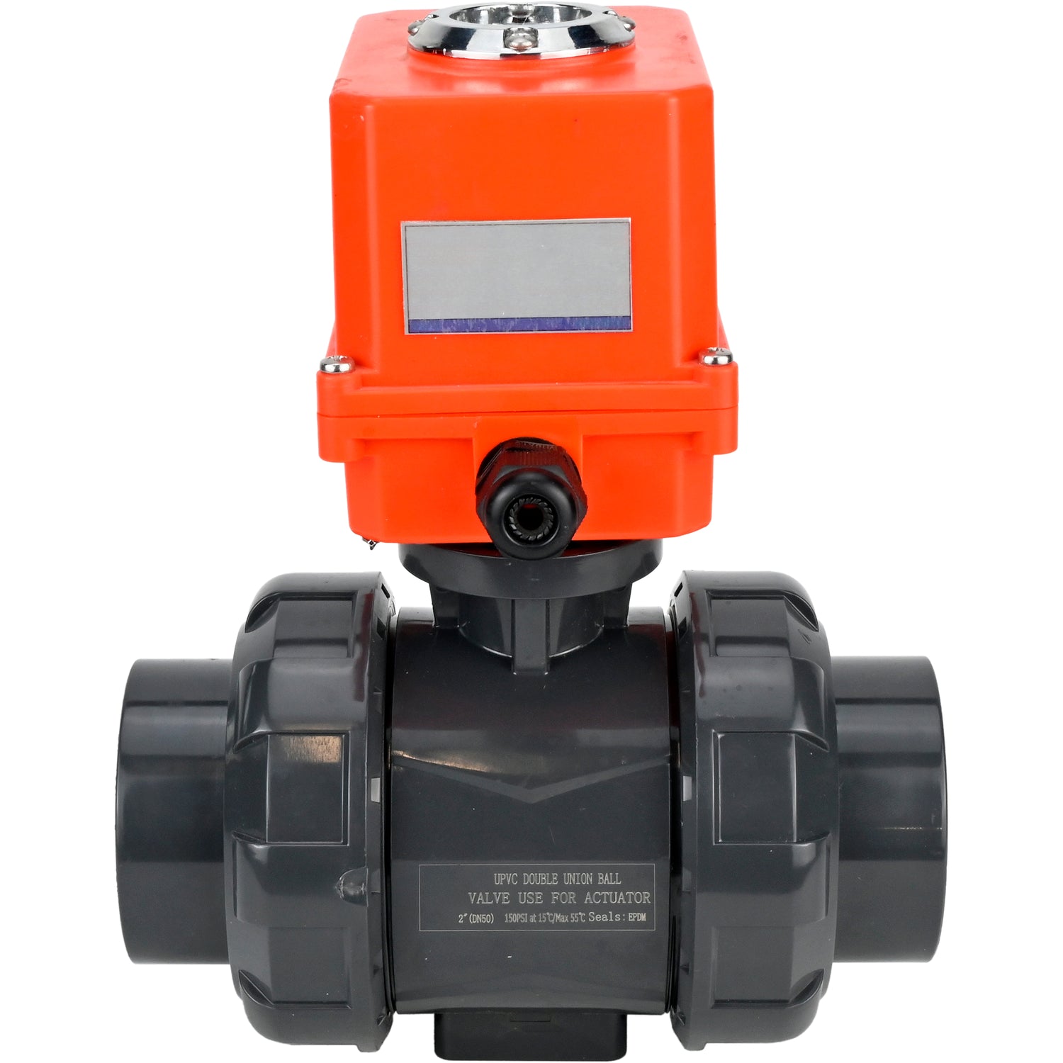 Ball valves Elephant BV4242E-FP-GRM-ISO, body material - UPVC, ball material - UPVC, seal - EPDM, with quarter-turn actuator QT-N-003EM-O1-220VAC-U1 MINI