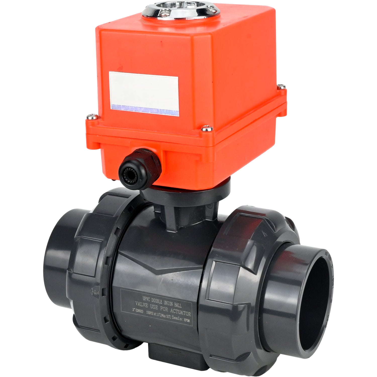 Ball valves Elephant BV4242E-FP-GRM-ISO, body material - UPVC, ball material - UPVC, seal - EPDM, with quarter-turn actuator QT-N-003EM-O1-220VAC-U1 MINI